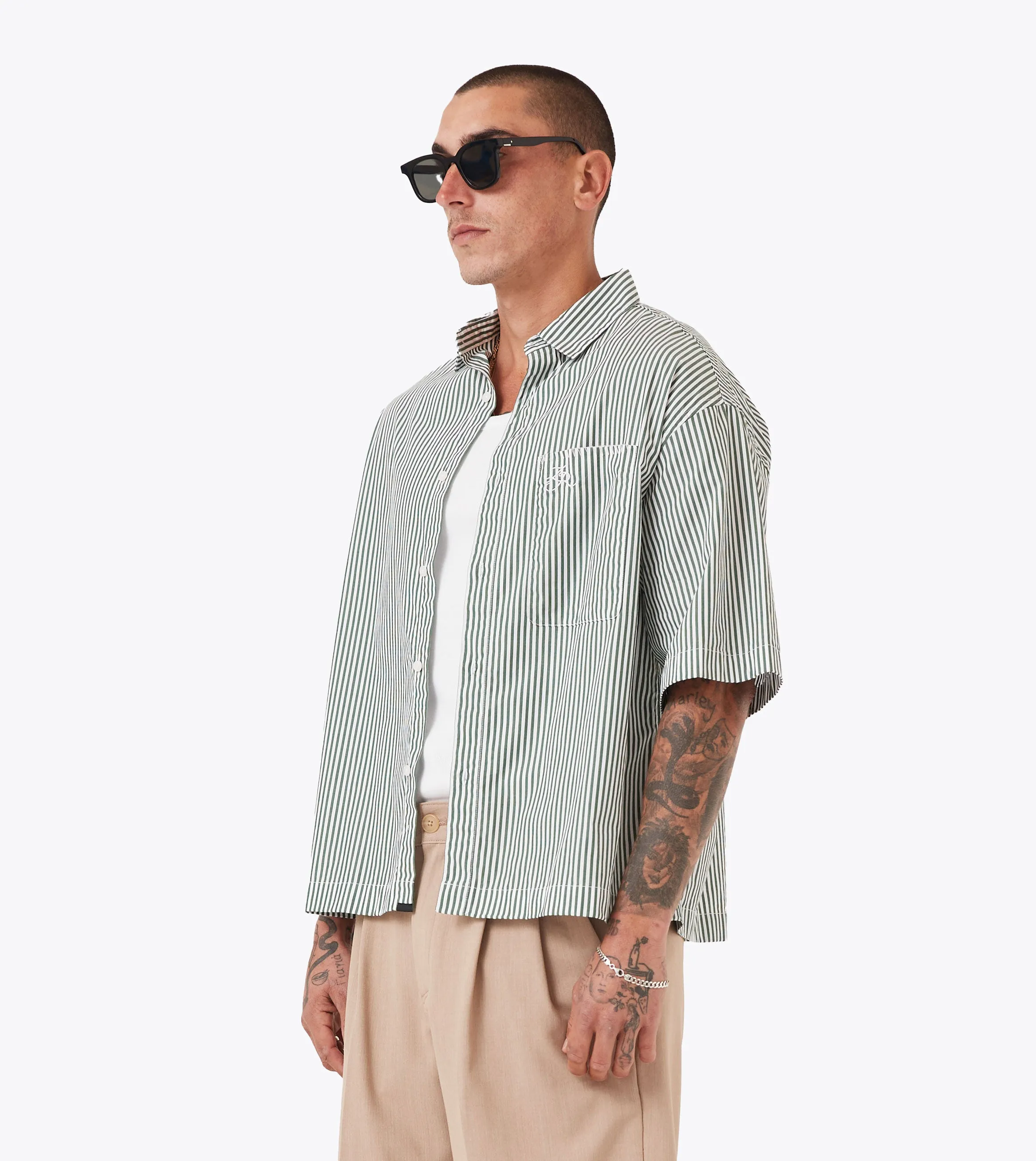 Box Crop Shirt Green Stripe sold by Zanerobe product image thumbnail 3
