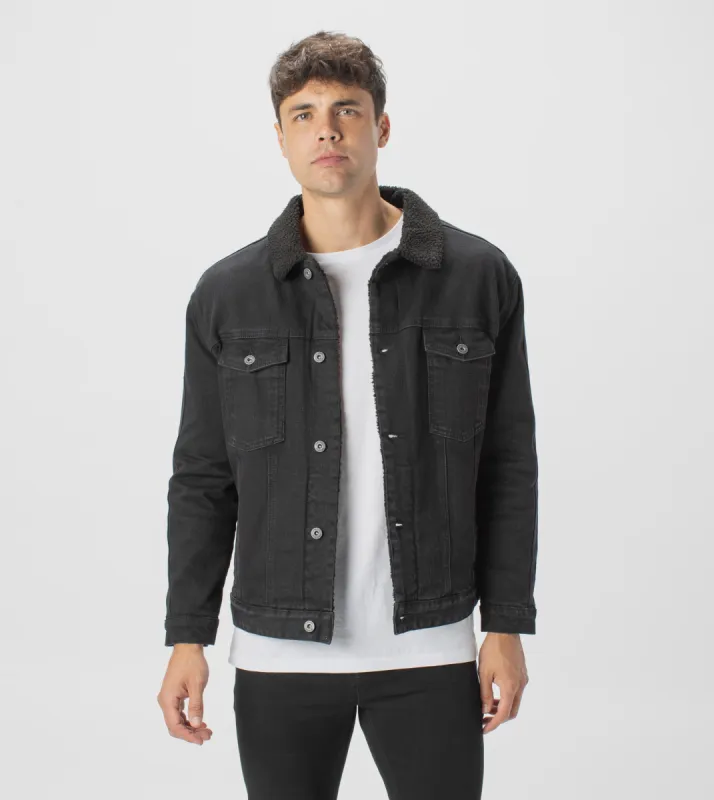 Sherpa Denim Jacket Black sold by Zanerobe