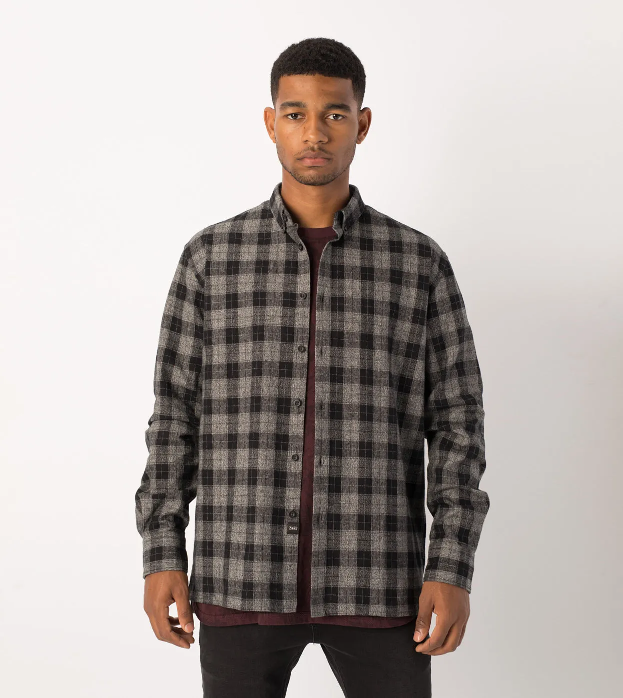 Flannel LS Shirt Black/Grey Marle - Sale sold by Zanerobe product image thumbnail 4