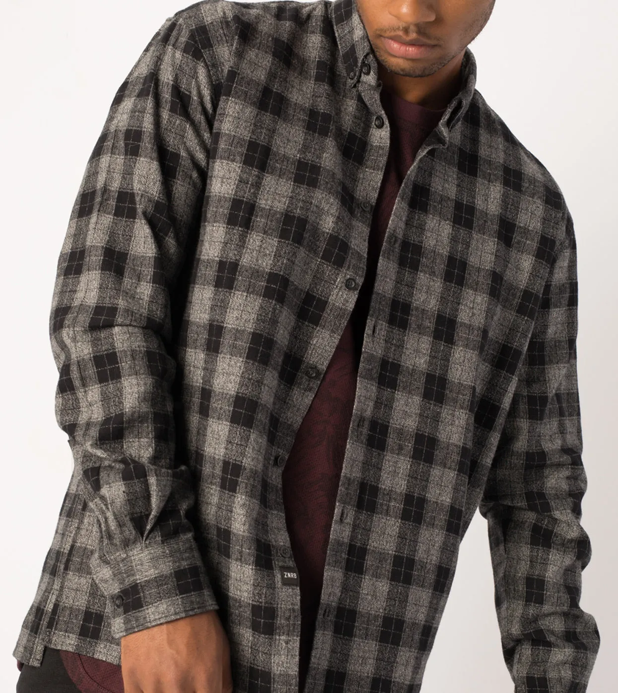 Flannel LS Shirt Black/Grey Marle - Sale sold by Zanerobe product image thumbnail 3