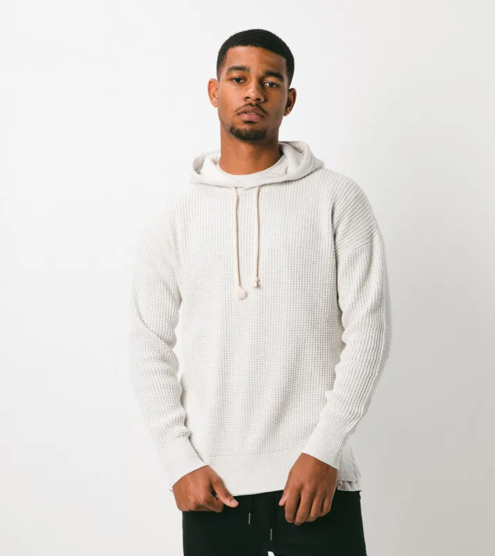 Waffle Hood Knit White Marle - Sale sold by Zanerobe