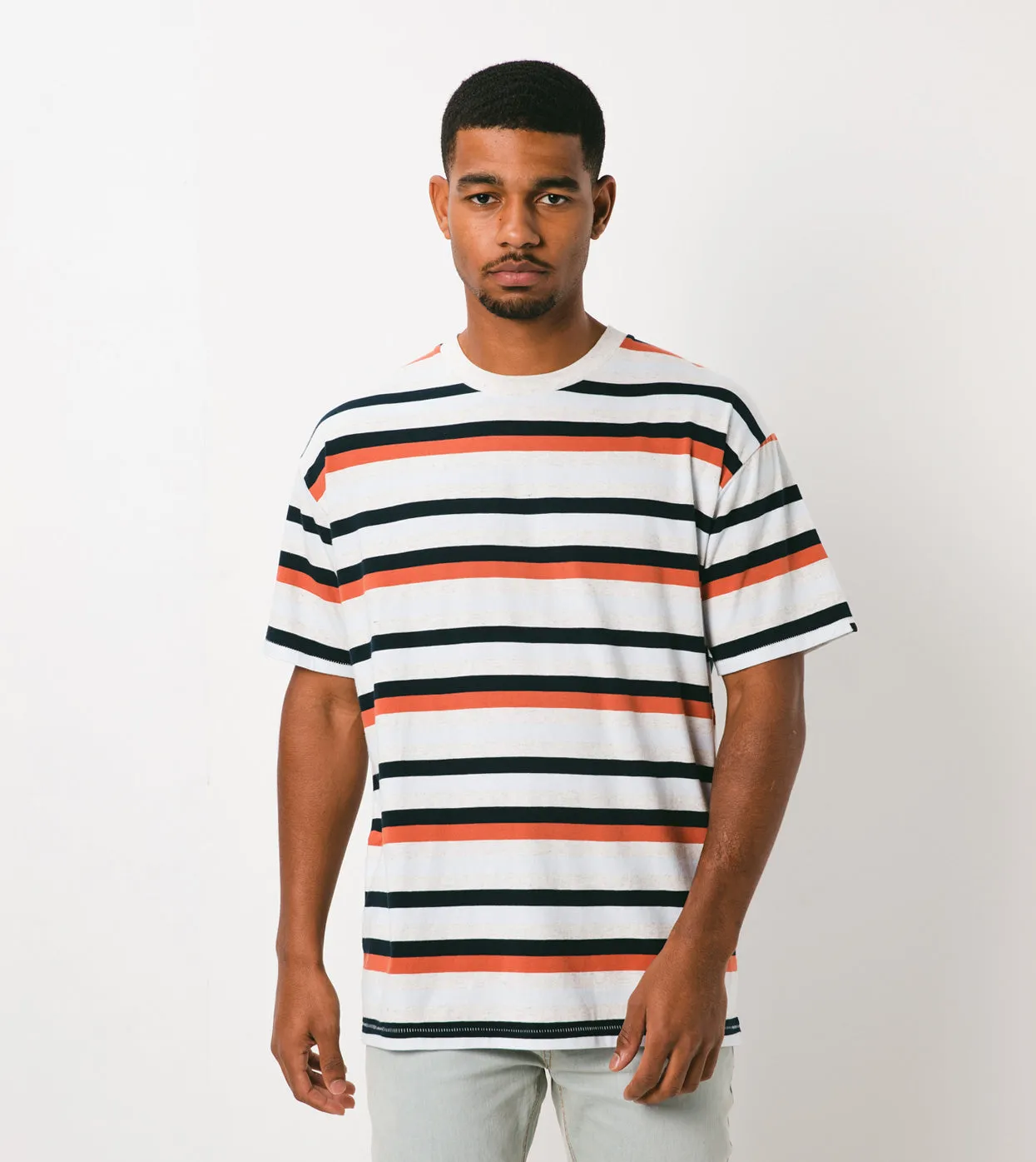 Quad-Stripe Box Tee White Marle/Clay - Sale sold by Zanerobe