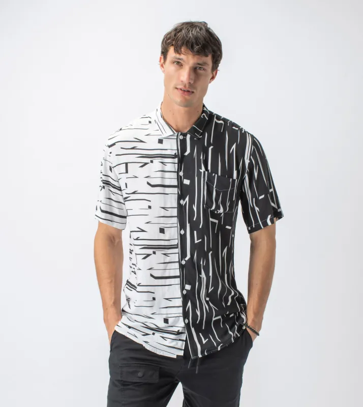 Mono Geo Splice SS Shirt White/Black sold by Zanerobe
