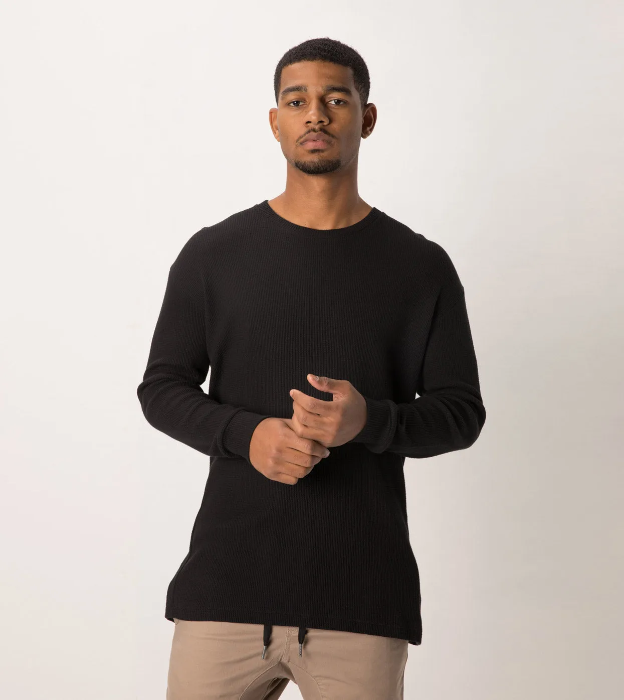Waffle Rugger LS Tee Black sold by Zanerobe