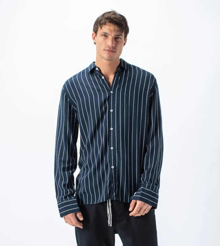Pinstripe LS Shirt Ink/Milk - Sale sold by Zanerobe