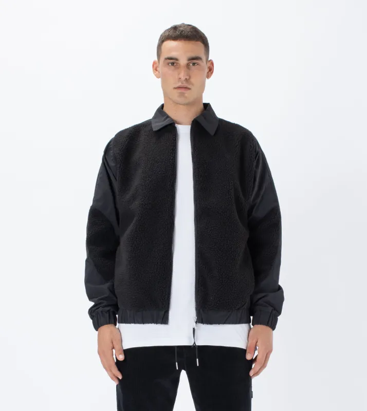 Shearling Panel Jacket Black sold by Zanerobe