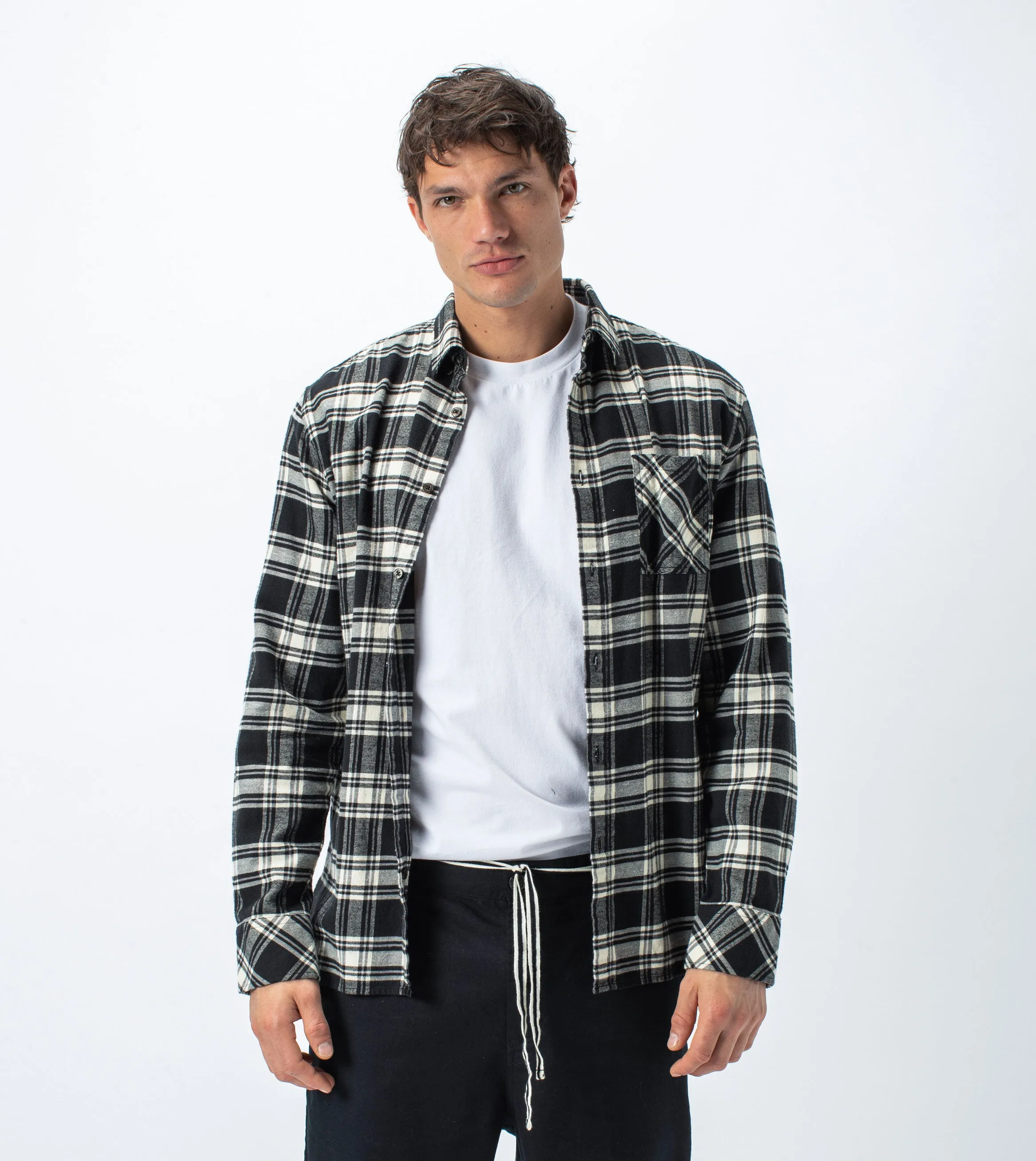 Flannel Lightweight LS Shirt Black/Milk - Sale sold by Zanerobe