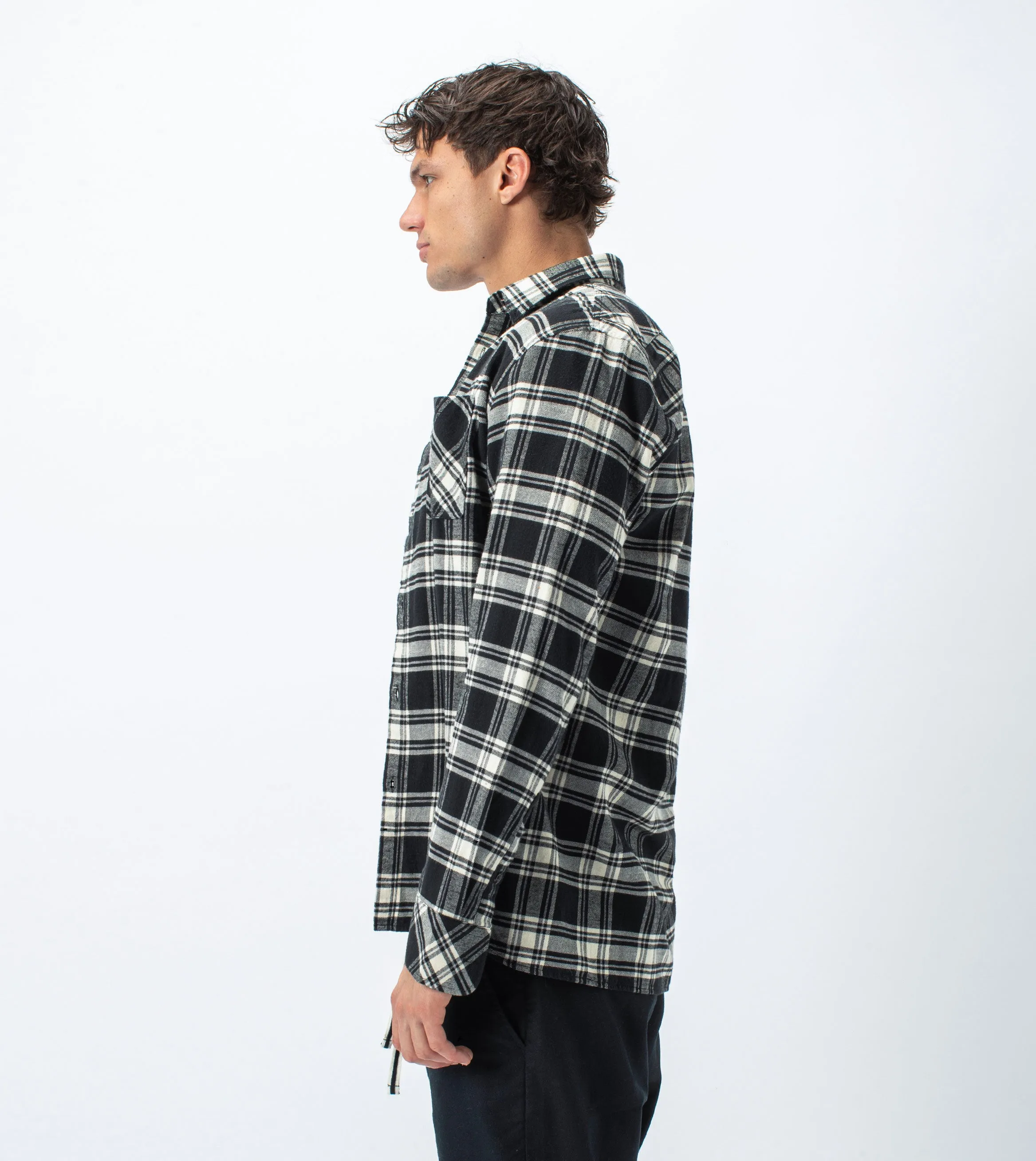 Flannel Lightweight LS Shirt Black/Milk - Sale sold by Zanerobe product image thumbnail 4