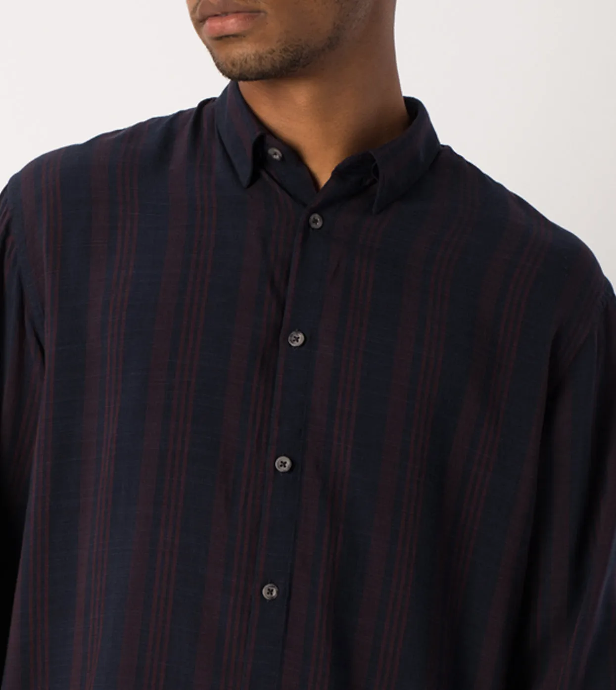 Stripe Rayon LS Shirt Navy/Port - Sale sold by Zanerobe product image thumbnail 3