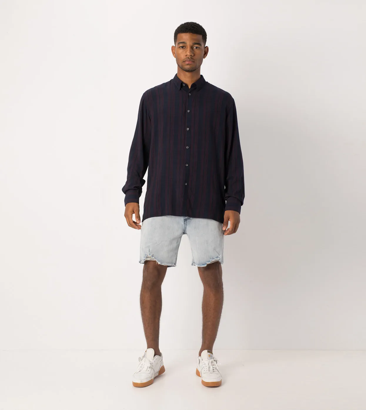 Stripe Rayon LS Shirt Navy/Port - Sale sold by Zanerobe product image thumbnail 5