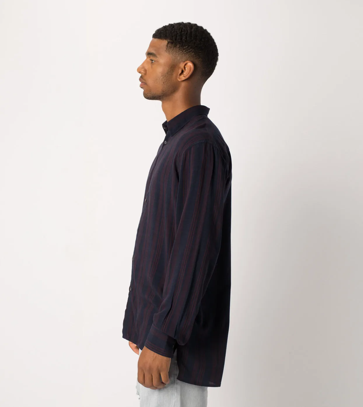 Stripe Rayon LS Shirt Navy/Port - Sale sold by Zanerobe product image thumbnail 2