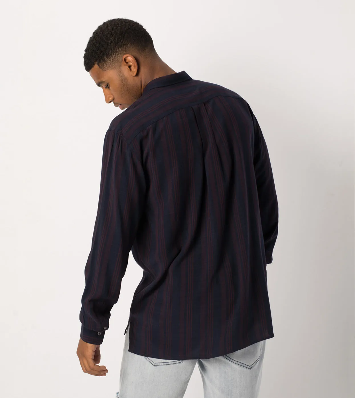 Stripe Rayon LS Shirt Navy/Port - Sale sold by Zanerobe product image thumbnail 4
