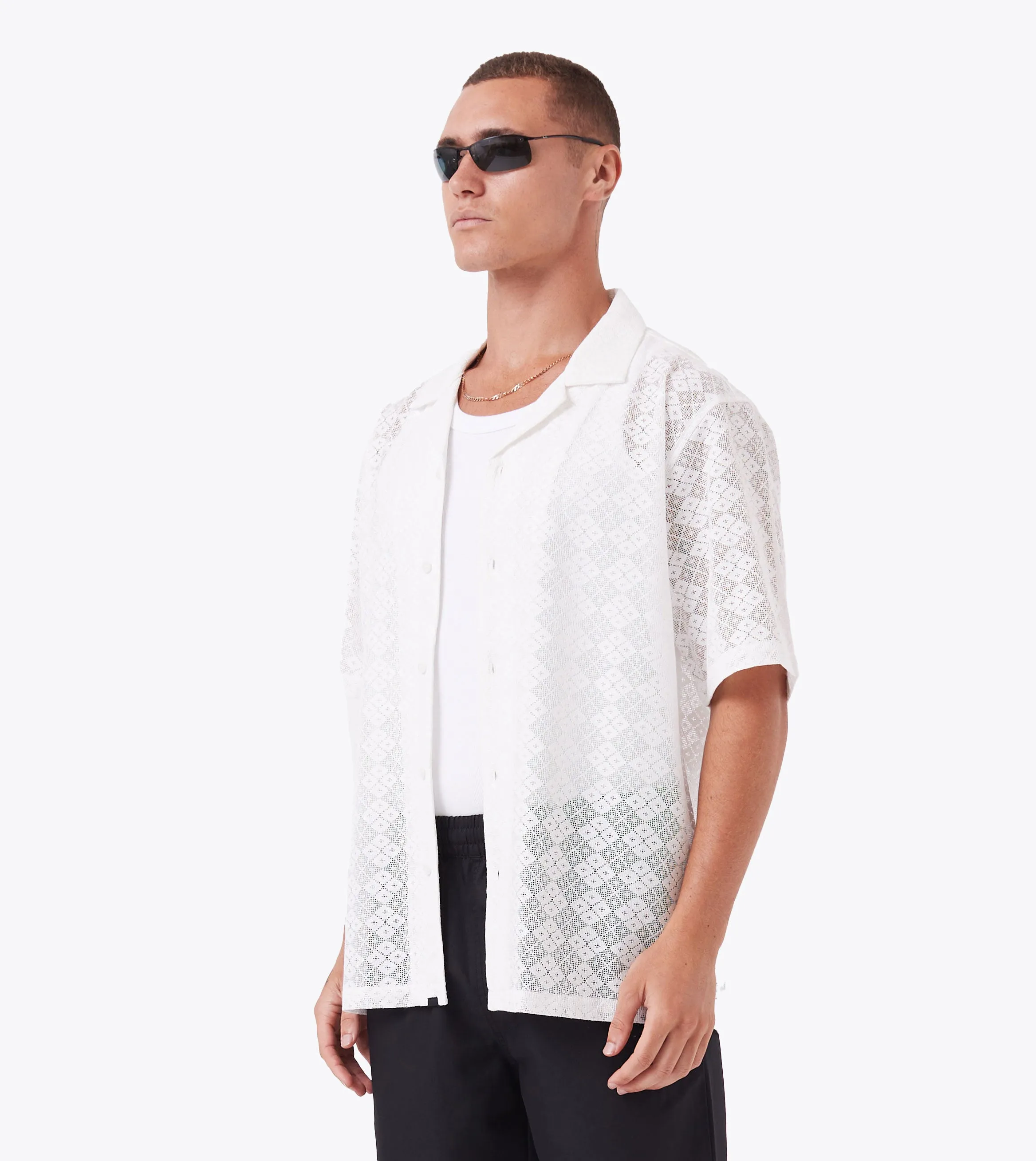 Lace Holiday SS Shirt White sold by Zanerobe product image thumbnail 3