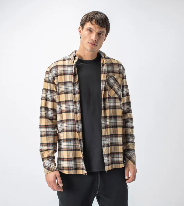 Checker Flannel LS Shirt Sun/Milk sold by Zanerobe