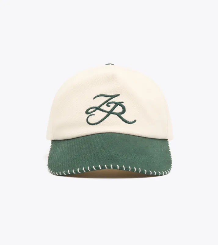 Stitched Emblem Cap Vintage White/Forest sold by Zanerobe