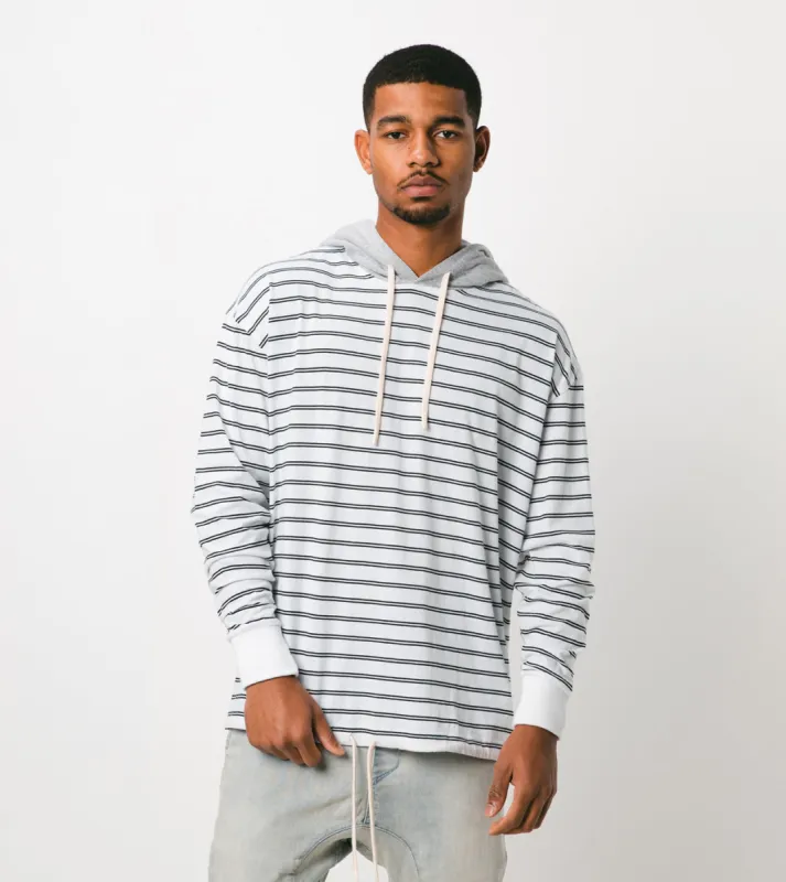 Channel Rugger Hood LS Tee White/Black sold by Zanerobe