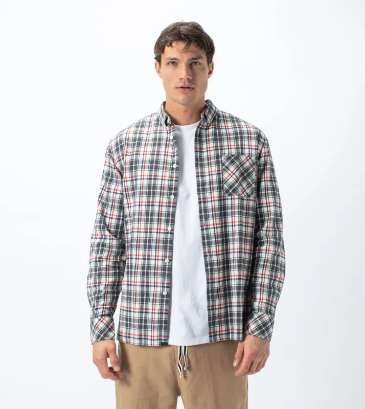 Flannel Lightweight LS Shirt Milk/Grey - Sale sold by Zanerobe