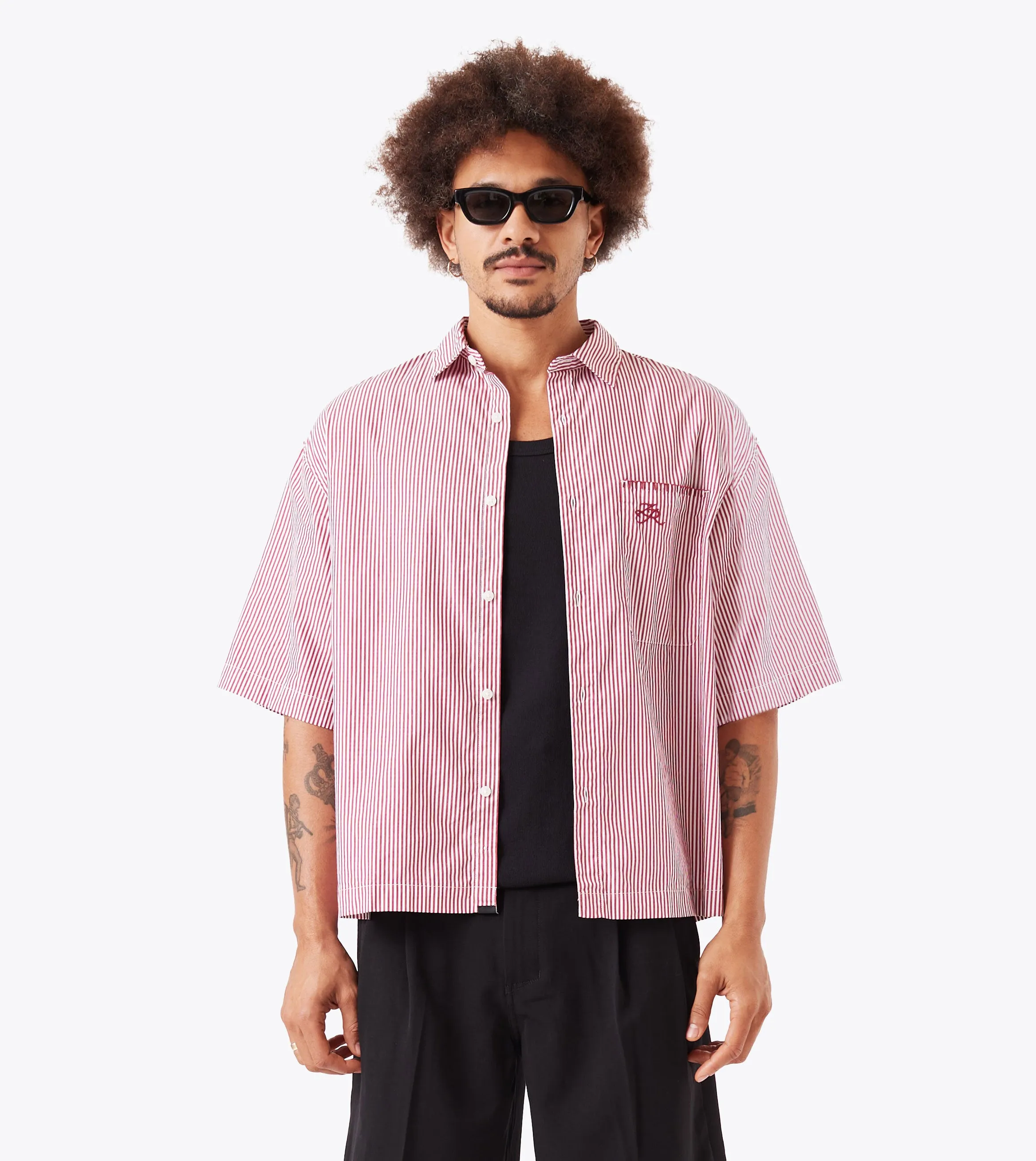 Box Crop Shirt Red Stripe sold by Zanerobe