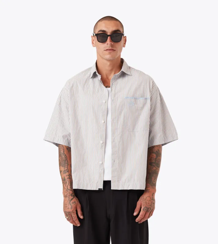 Box Crop Shirt Brown/Sky Blue sold by Zanerobe