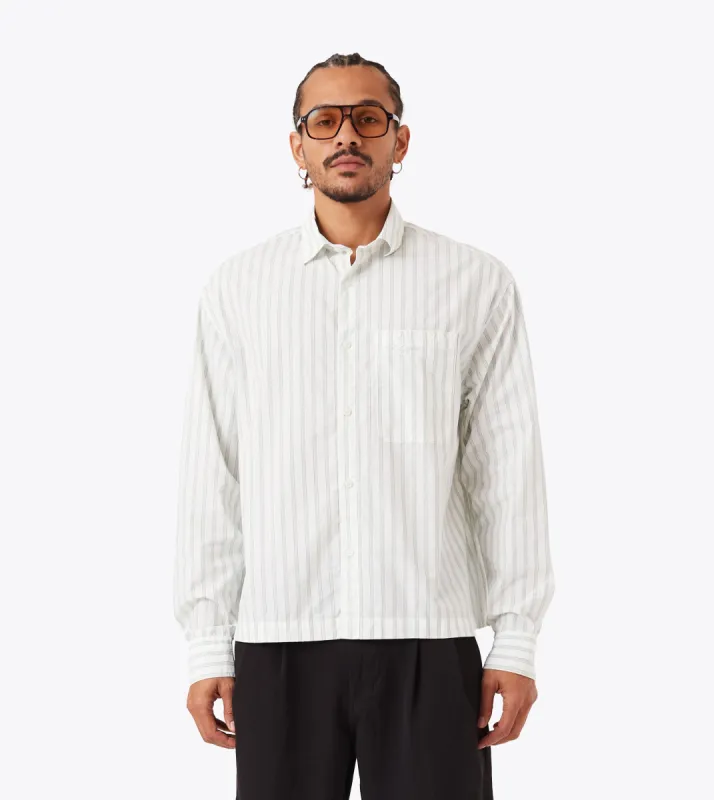 Box Crop LS Shirt Vintage White/Seaweed sold by Zanerobe