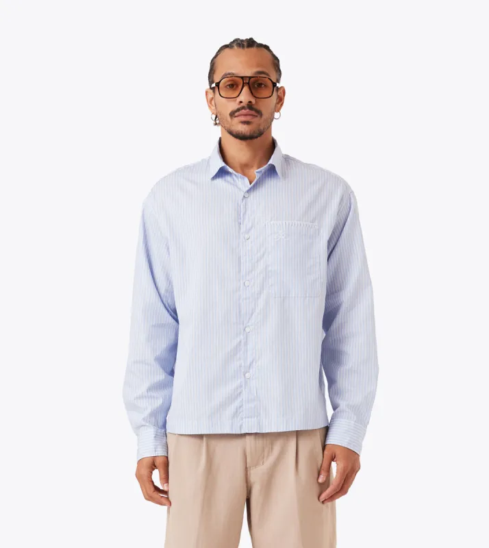 Box Crop LS Shirt Blue Stripe sold by Zanerobe