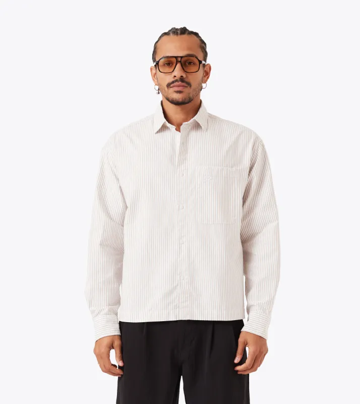 Box Crop LS Shirt Beige Stripe sold by Zanerobe