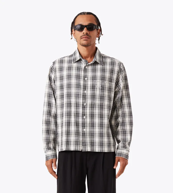 Cropped Stitched Plaid Shirt Vintage White/Black sold by Zanerobe
