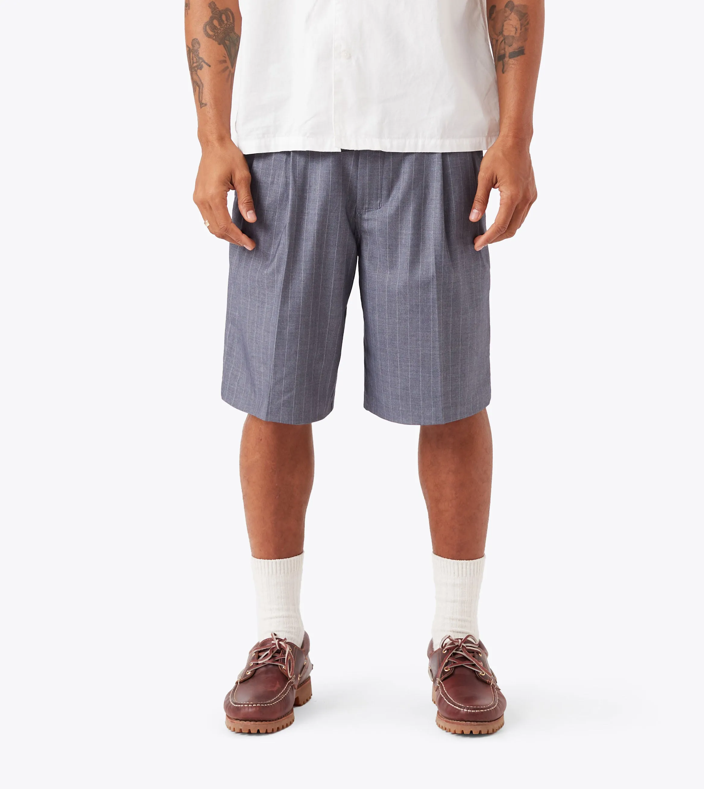Pinstripe Flow Short Grey sold by Zanerobe