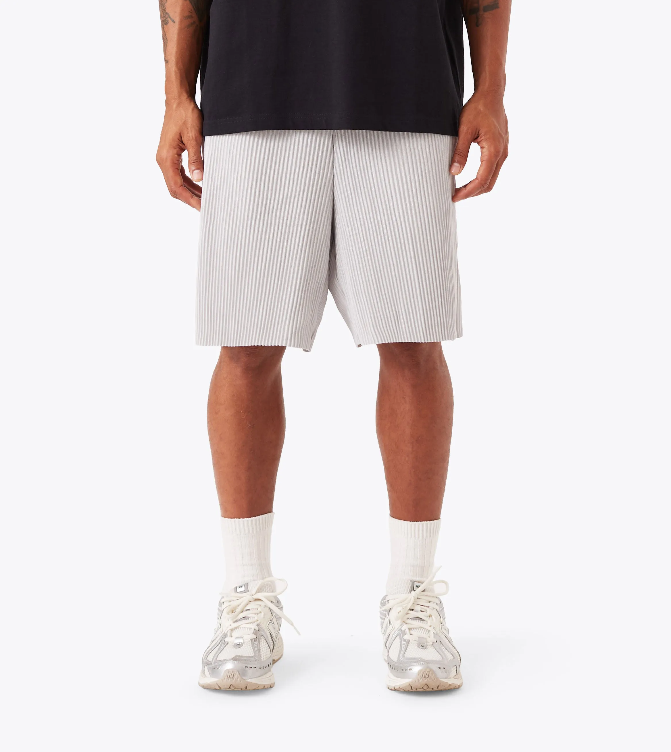 Pleated Short Cement sold by Zanerobe