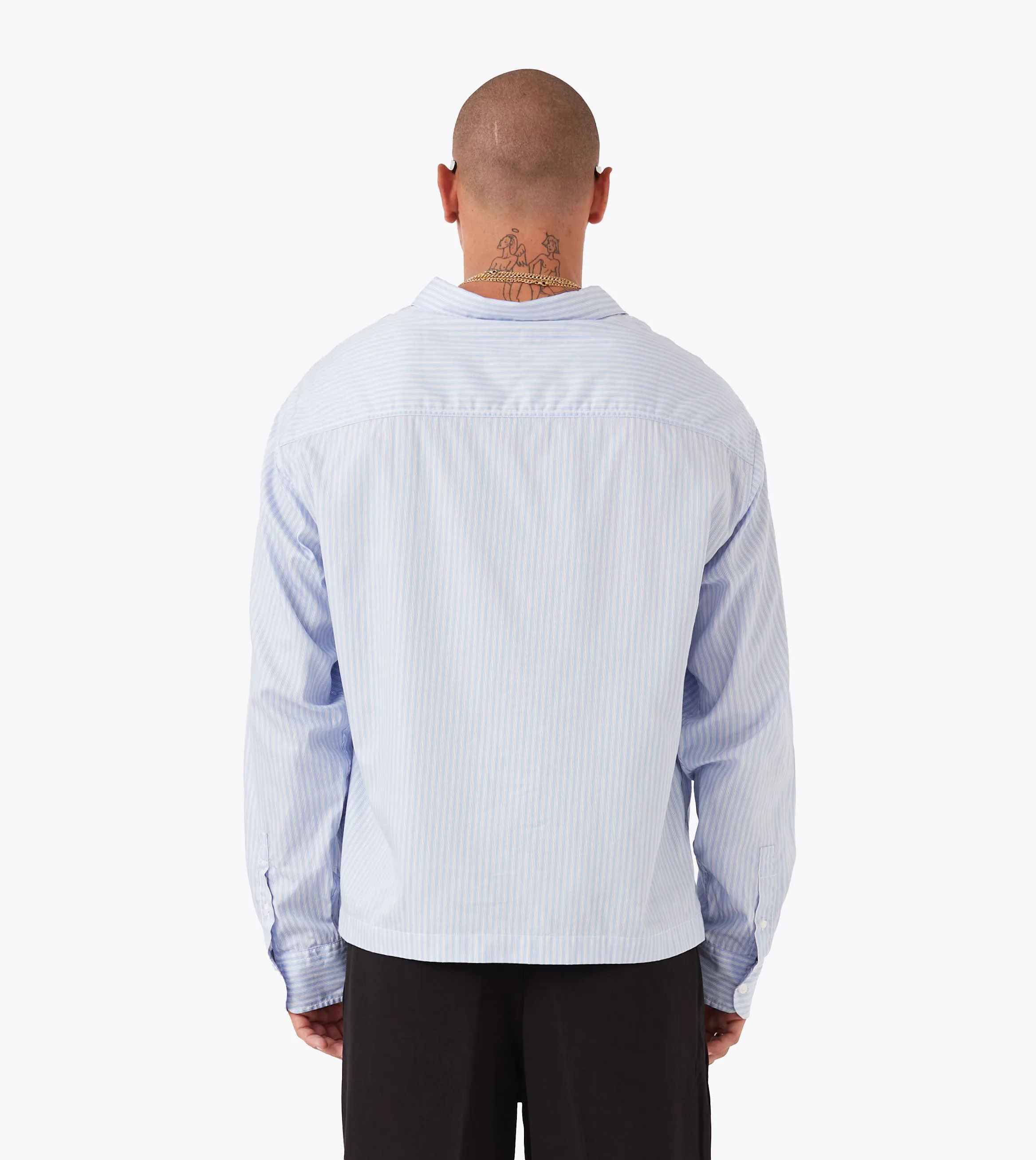 Overlap Crop LS Shirt Blue Stripe sold by Zanerobe product image thumbnail 5