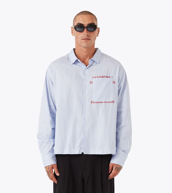 Overlap Crop LS Shirt Blue Stripe sold by Zanerobe
