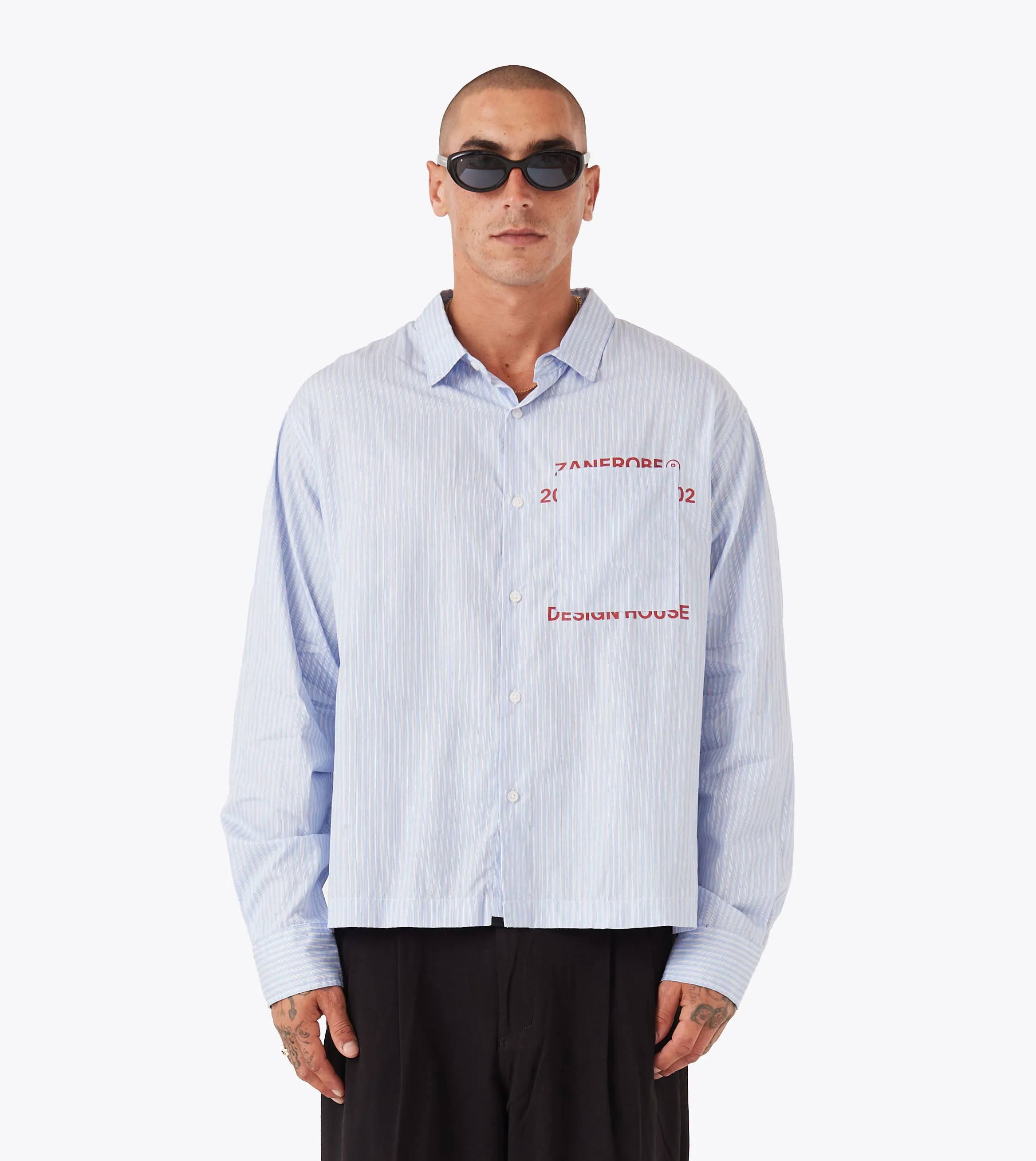 Overlap Crop LS Shirt Blue Stripe sold by Zanerobe