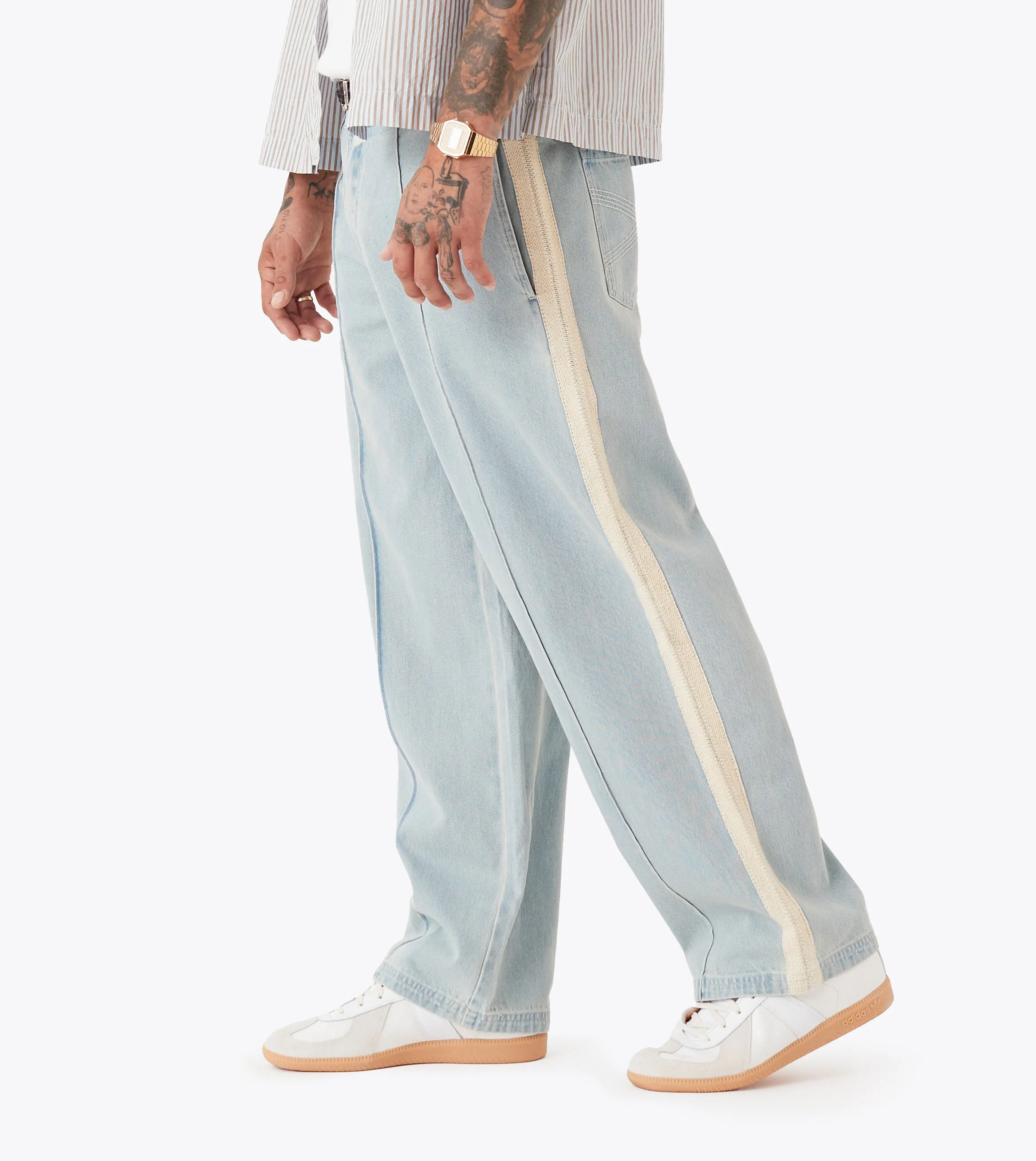 Stitched Pintuck Denim Pant LT Blue sold by Zanerobe