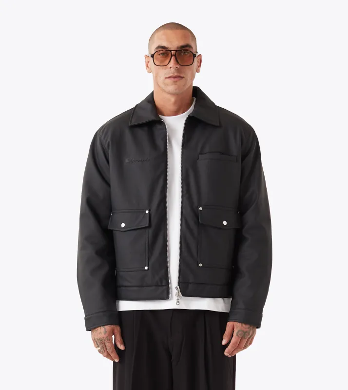 Faux Leather Aviator Jacket Black sold by Zanerobe