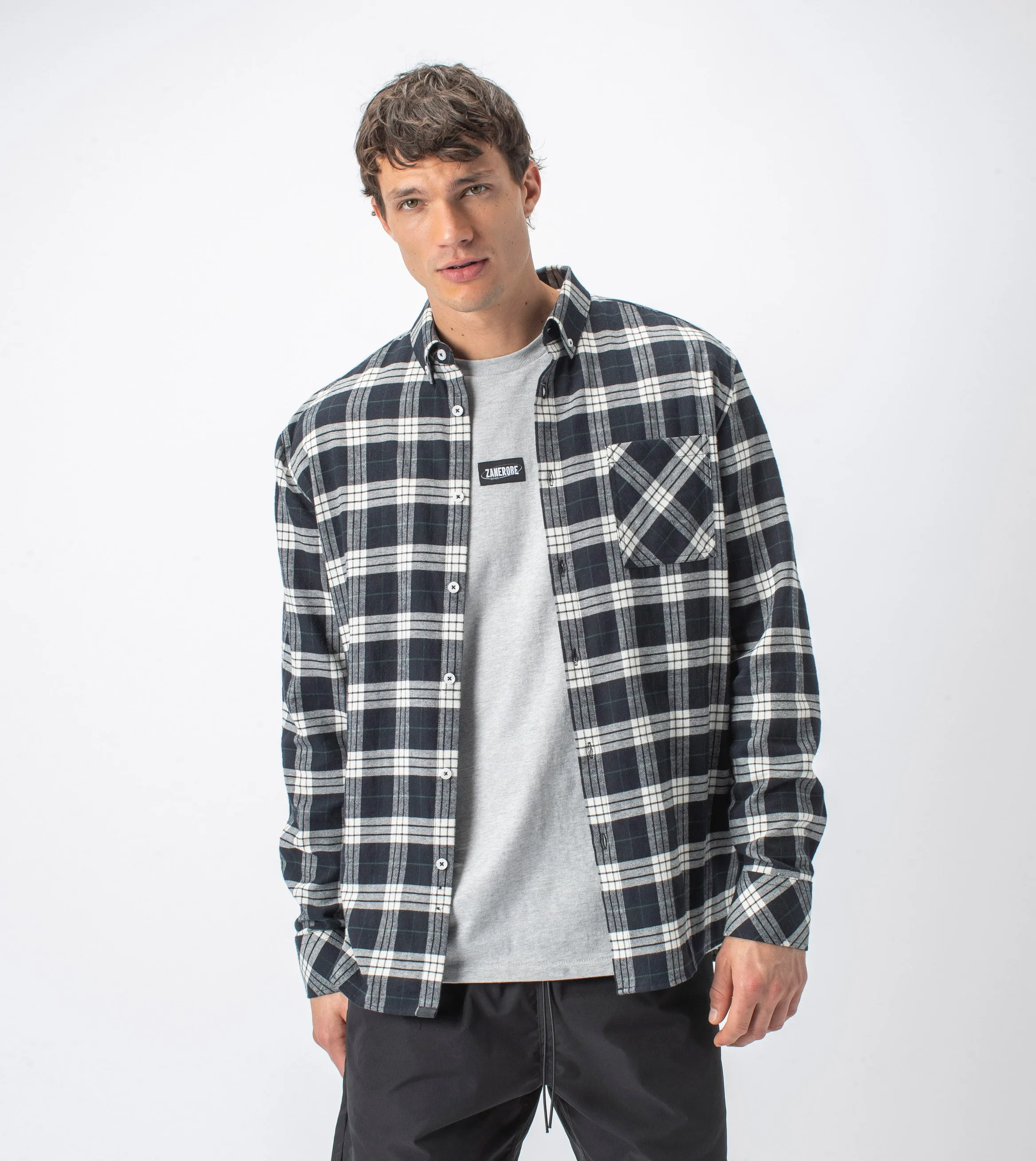 Checker Flannel LS Shirt Black/Milk sold by Zanerobe