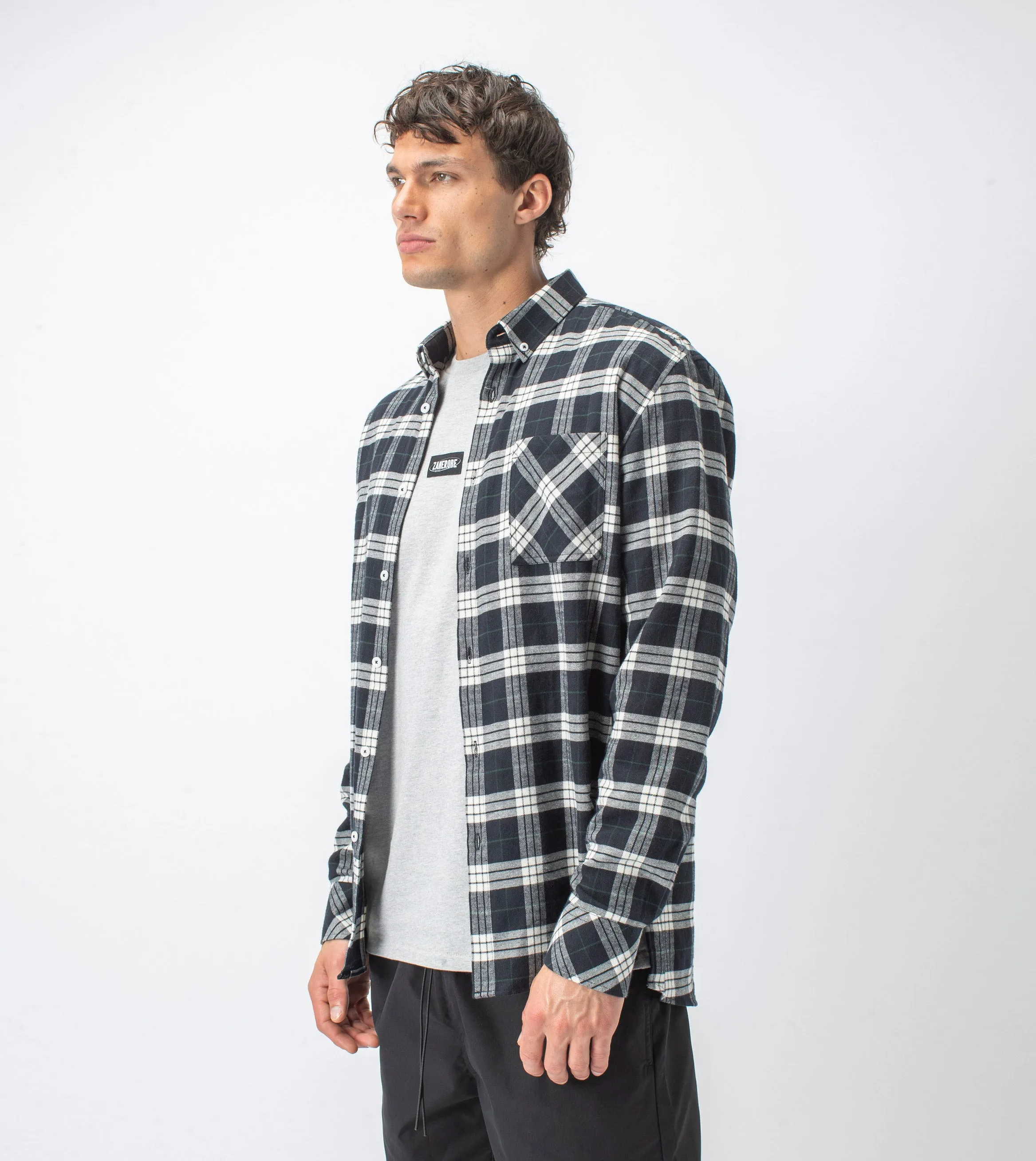 Checker Flannel LS Shirt Black/Milk sold by Zanerobe product image thumbnail 2