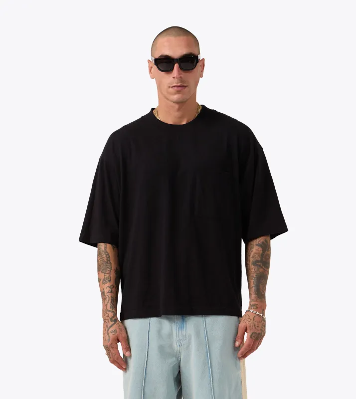 Cropped Slub Flow Tee Black sold by Zanerobe