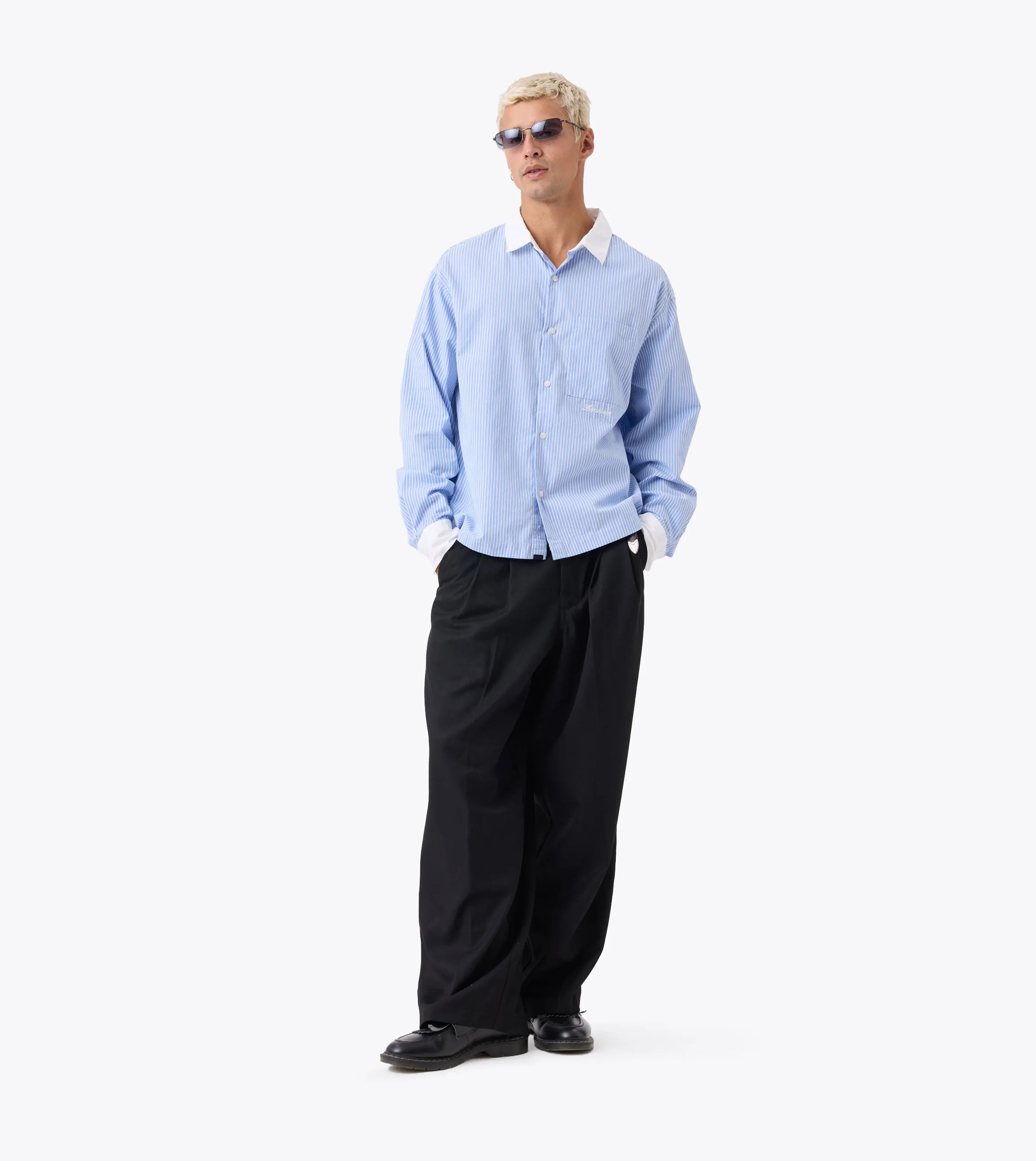 Bankers Box Crop LS Shirt Blue Stripe sold by Zanerobe product image thumbnail 2