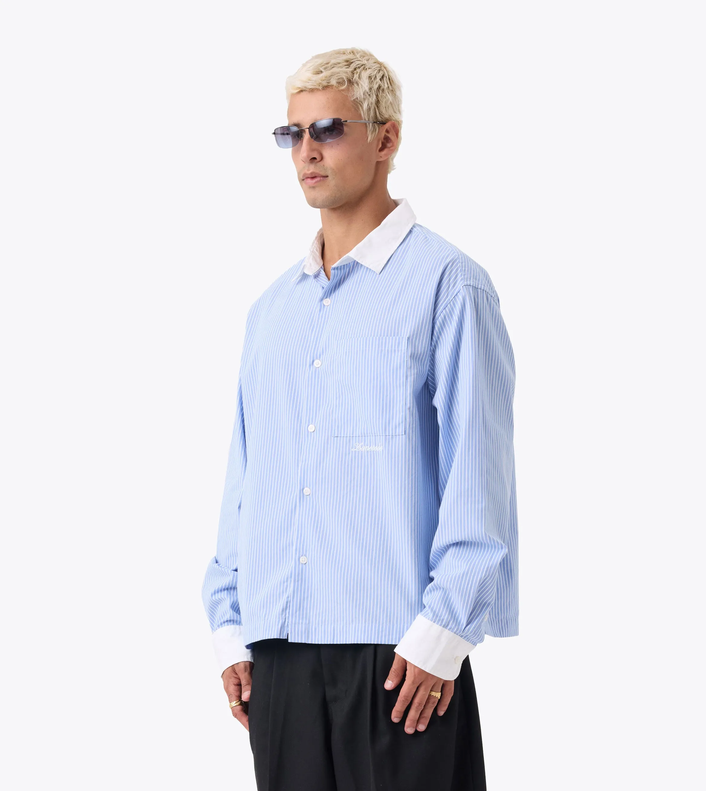 Bankers Box Crop LS Shirt Blue Stripe sold by Zanerobe product image thumbnail 3