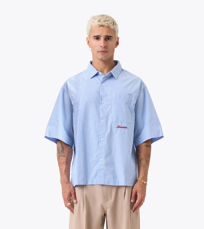 Box Crop Shirt Blue Check made by Zanerobe