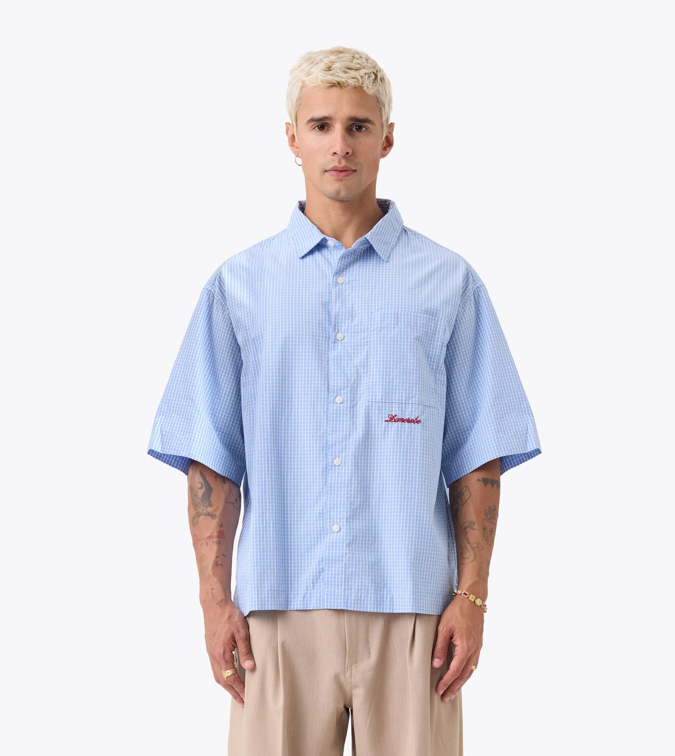 Box Crop Shirt Blue Check sold by Zanerobe
