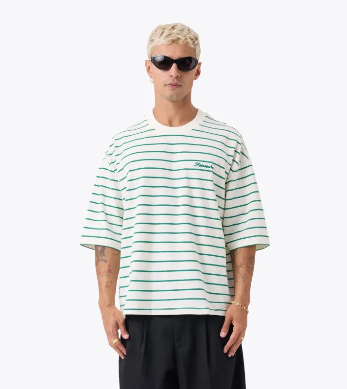 Stripe Crop Flow Tee Vintage White/Forest sold by Zanerobe