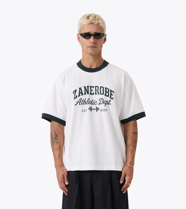 ZR Athletics Ringer Tee Vintage White/Forest sold by Zanerobe