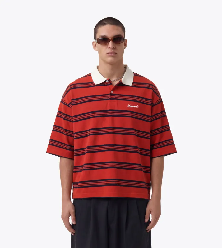 Box Crop Polo Red/Navy made by Zanerobe