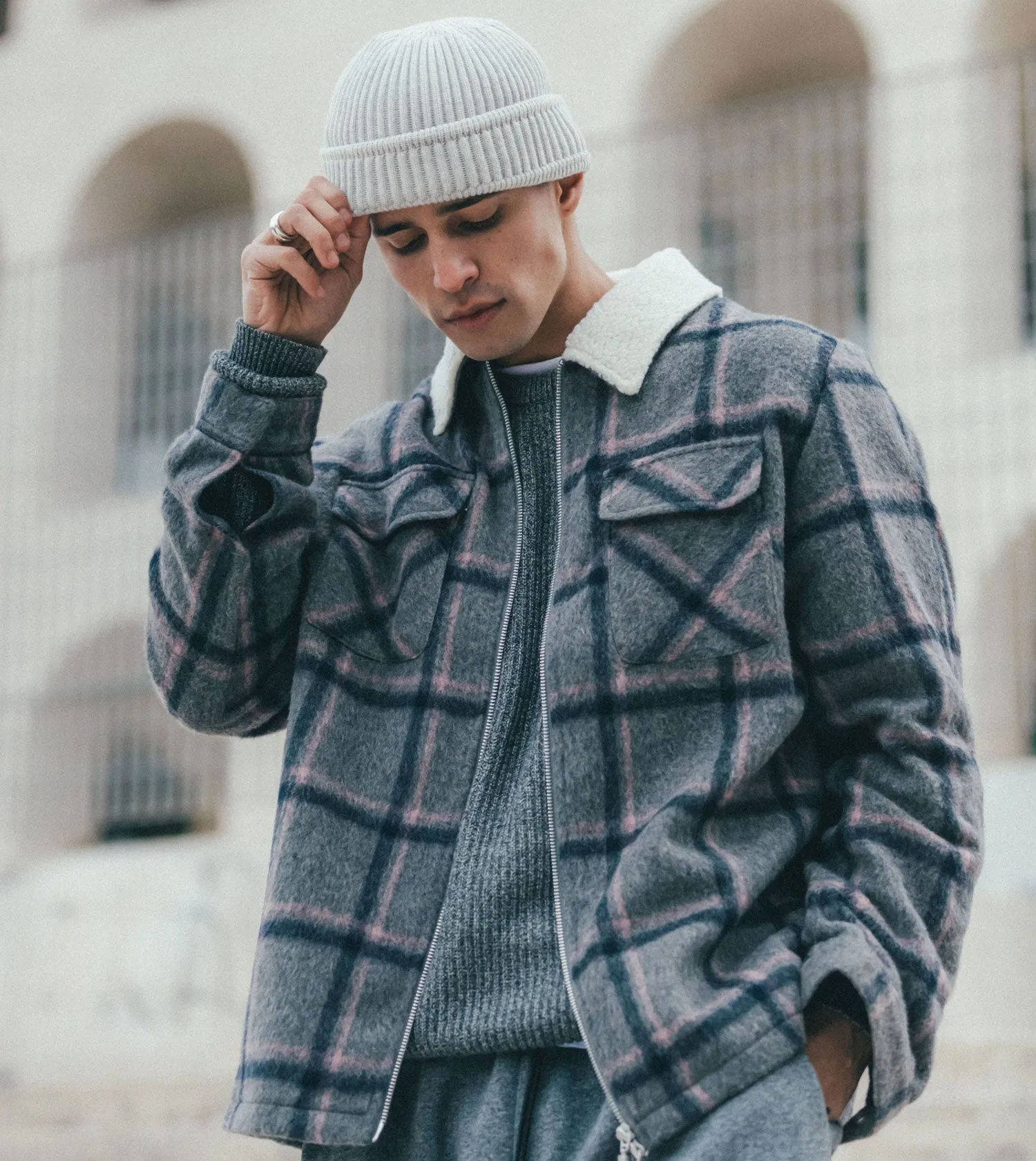 Plaid Work Jacket Grey/Musk sold by Zanerobe product image thumbnail 3