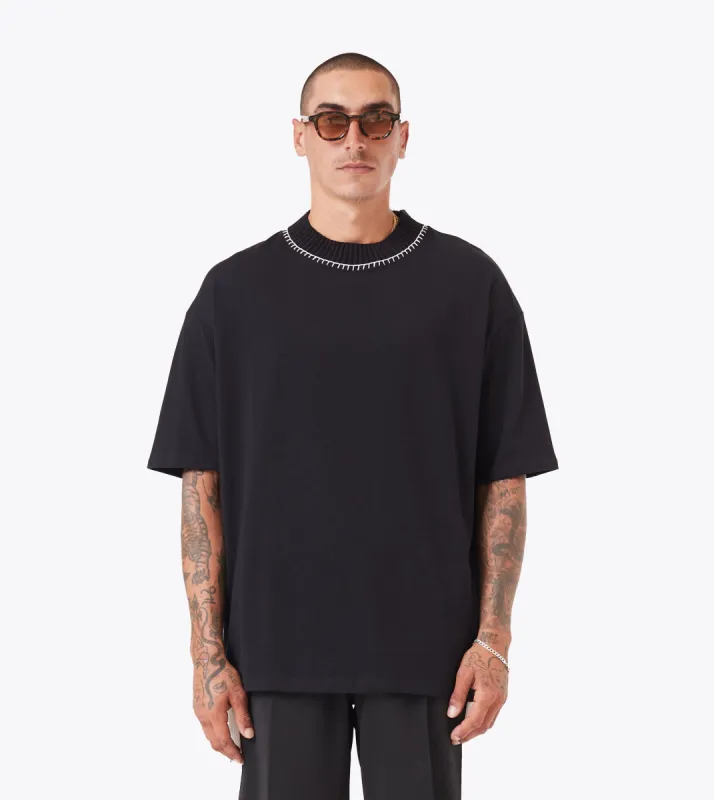 Stitched Lounge Tee Black sold by Zanerobe