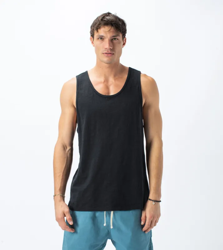Slub Rugger Tank Smokey Black sold by Zanerobe
