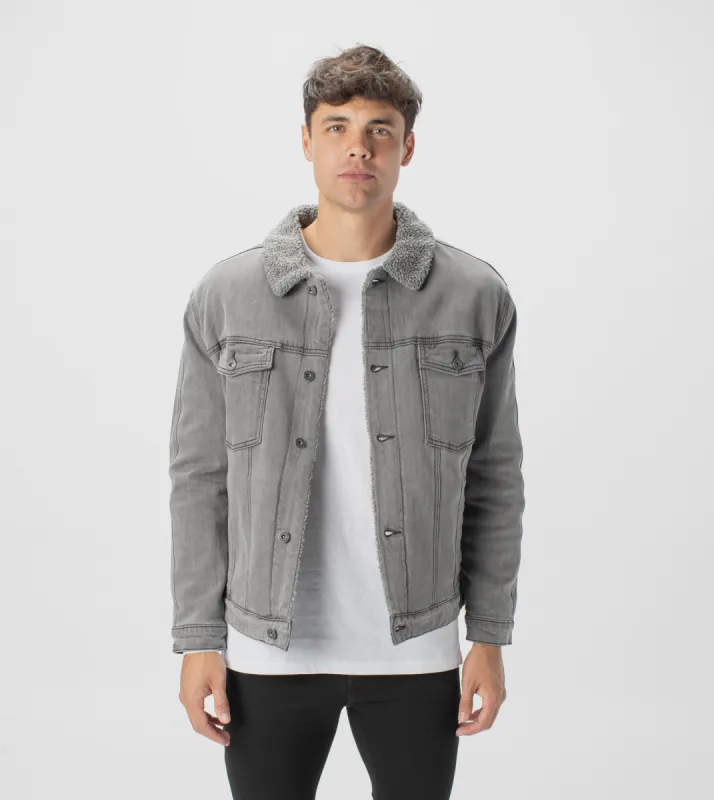 Sherpa Denim Jacket Grey sold by Zanerobe