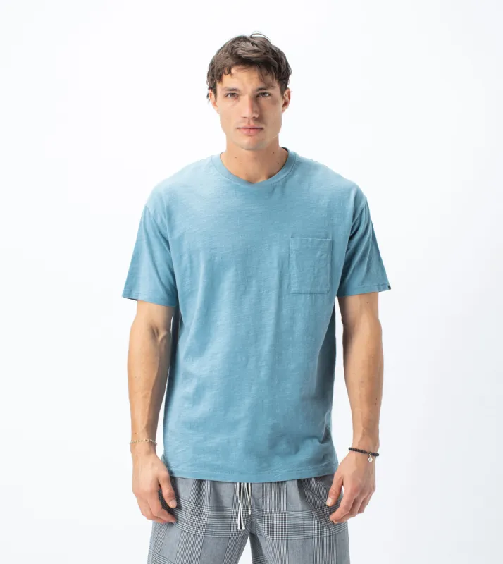 Slub Box Pocket Tee Ocean sold by Zanerobe
