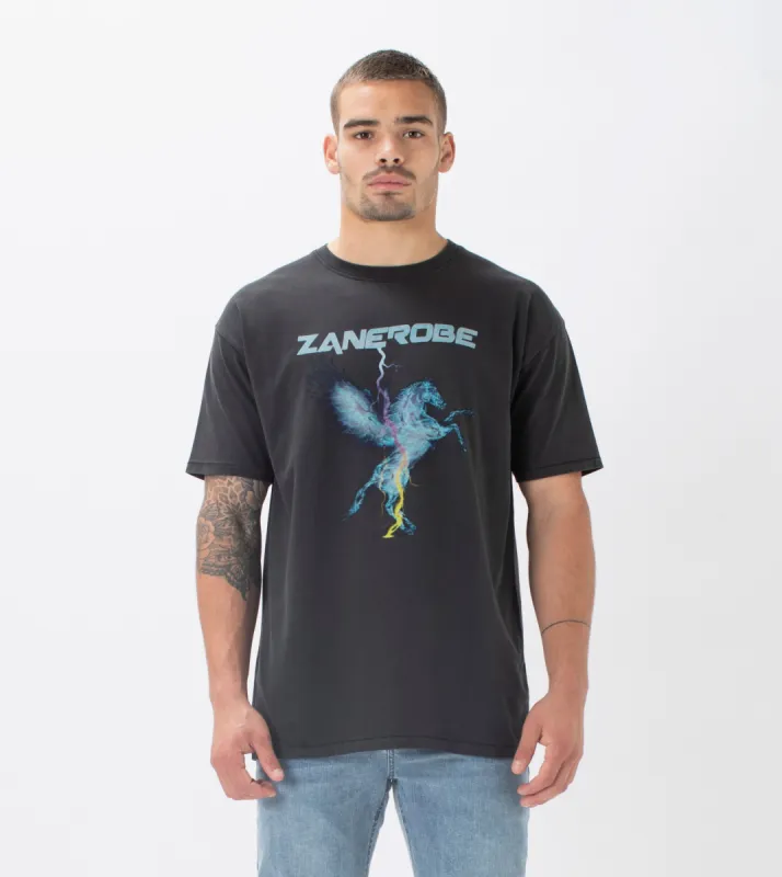 Pegasus Box Tee GD Black sold by Zanerobe